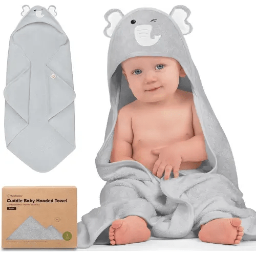 KeaBabies Hooded Baby Towel for Newborn - Viscose Derived from Bamboo Large Baby Bath Towels with Hood for Boys, Girls, Toddler, Extra Absorbent & Soft Newborn Bath Essentials (Elephant, Regular)