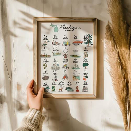 Michigan Alphabet Art Print Poster - michigan nursery michigan baby Michigan wall art Michigan poster michigan art michigan map