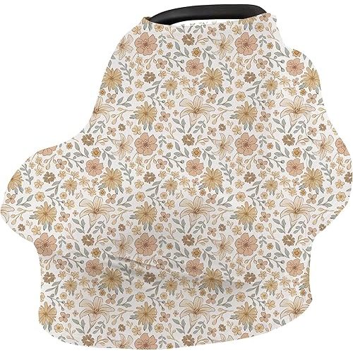 Konssy Baby Car Seat Covers- Multi-use Carseat Canopy for Babies, Stretchy Infant Carseat Cover Boy, Shower Gifts for Unisex Boys and Girls(Bouquet)