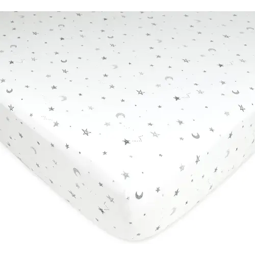 American Baby Company Fitted Crib Sheet 28" x 52", Soft Breathable Neutral 100% Cotton Jersey Sheet, Gray Stars and Moons, for Boys and Girls, Fits Crib and Toddler Bed mattresses