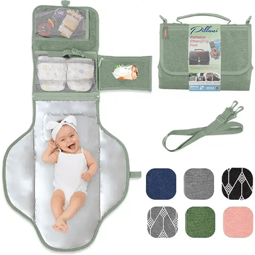 Portable Changing Pad for Baby, Travel Diaper Changing Pad for Newborn, Large Waterproof Baby Changing Mat, Foldable & Detachable Diaper Changing Station with Baby Wipes Pockets, Baby Stuff by Pillani