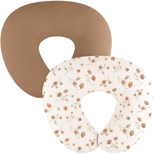 MairMore 2-Pack Muslin Nursing Pillow Covers, Breathable 100% Cotton Breastfeeding Pillow Slipcovers for Standard Nursing Pillows, Soft Covers for Baby Girls and Boys with Zipper