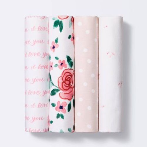 Flannel Baby Blanket In Bloom - Pink - 4pk - Cloud Island™