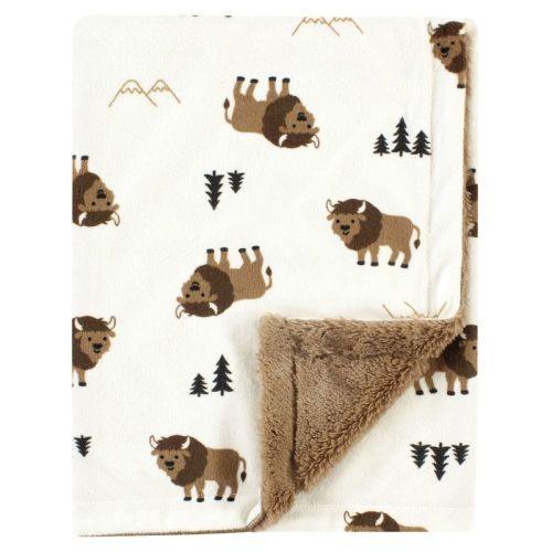 Hudson Baby Plush Blanket with Furry Binding and Back, Wild Buffalo, One Size