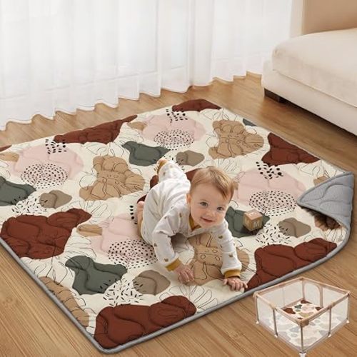 Blissful Diary Baby Play Mats for Floor, 50x50 Playpen Mat, Thick Cushioning Padding Foam Playmat for Baby and Toddlers Infants, Non-Slip & Machine Washable, Earth Tones Design