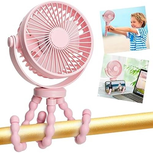 Mini Portable Stroller Fan, 3000mAh Battery Operated Personal Small Handheld Fan with Flexible Tripod, 360° Rotate 3 Speed Rechargeable Clip On for Car Seat Crib Treadmill Travel Camping