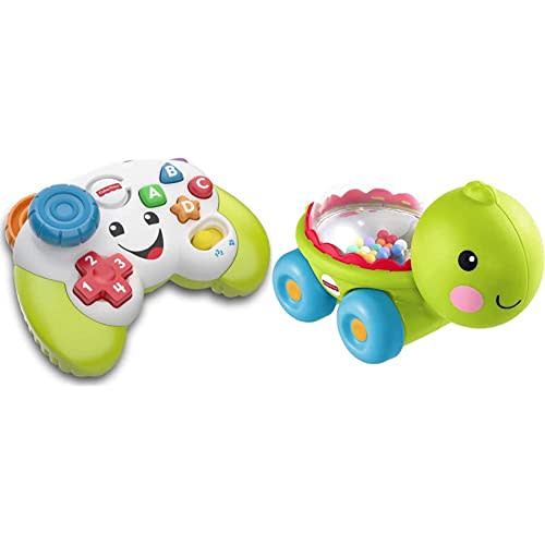 Fisher-Price Pretend Video Game Controller Baby Toy with Music Lights and Learning Songs, Fine Motor Toy & Poppity Pop Turtle, infant push-along vehicle that encourages crawling