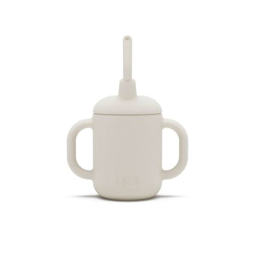 Lalo 4oz 3-in-1 Silicone Training Cup With Straw - Oatmeal