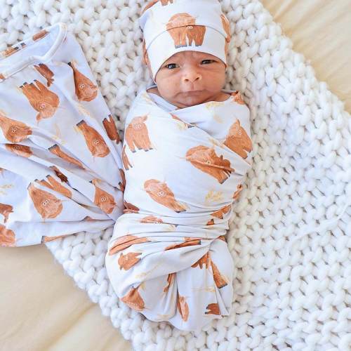Happy Highland Cows Oversized Swaddle Blanket