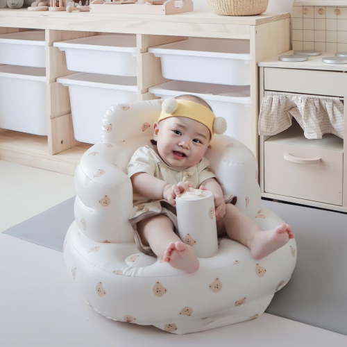 Inflatable Baby Seat for Babies 3 Months & Up, Baby Floor Seats for Sitting Up, Baby Seats for Infants, Blow Up Baby Chair with Built in Air Pump - Bear Head