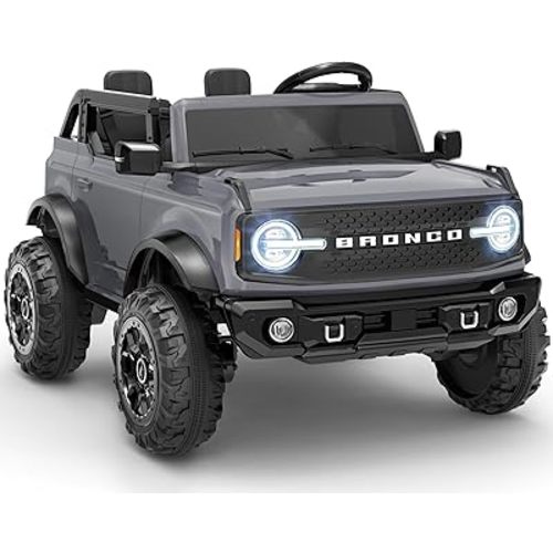 First Ride On Licensed Ford Bronco Base 24V Kids Electric Car, Ride on Toy with Parent Remote Control, Electric Car for Kids with Seat Belts, Bluetooth, Spring Suspension System and LED Light (Gray)
