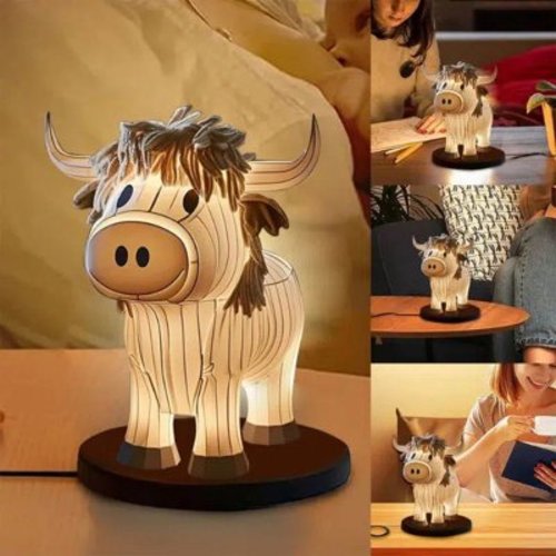 Cow Table Lamp, Farmhouse Cow Bedside Table Lamp, USB Small Nightstand Lamp, Wood Base LED Resin Desk Night Light for Bedroom, Living Room, Home Office Desk