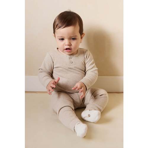Organic Cotton Modal Long Sleeve Bodysuit - Biscuit Marle
