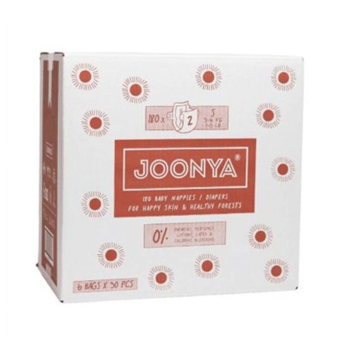 Joonya Baby Diapers **New Range** - NonToxic, Eco-Friendly, Ultra Slim, Overnight Use - Bulk Disposable Eco Diapers - Made in Denmark - Size 2 S (7-13 lb) - 6 Bags of 30 (180)