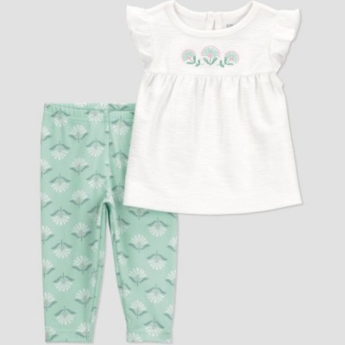 Carter's Just One You®️ Baby Girls' 2pc Floral Ruffle Tank and Leggings Set- Green 18M
