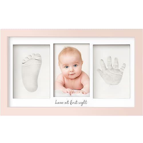 Baby Hand and Footprint Kit - Baby Footprint Kit, Newborn Keepsake Frame, Baby Handprint Kit, Personalized Baby Gifts, Nursery Decor, Baby Shower Gifts for Girls Boys(Petal Pink)
