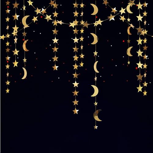 Decor365 Gold Moon Star Garland Ramadan Decorations Hanging Twinkle Little Star Two The Moon Birthday Party Decoration Graduation Decor Starry New Year Eve Banner Stars Baby Shower EID Muburak Decor