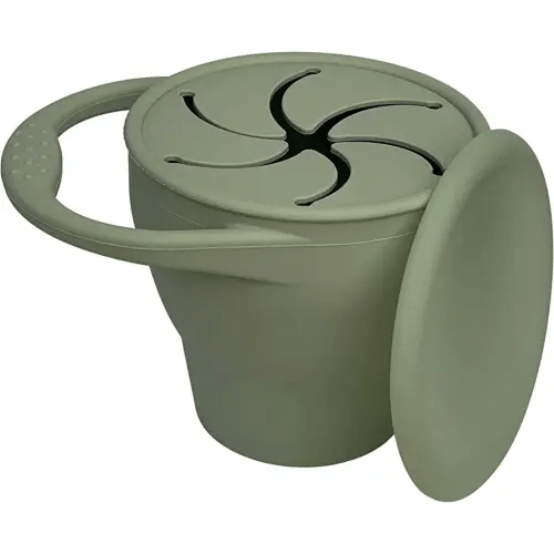 BraveJusticeKidsCo. | Snack Attack Snack Cup | Collapsible Silicone Snack Container | Toddler and Baby Snack Catcher Lid (Desert Sage)