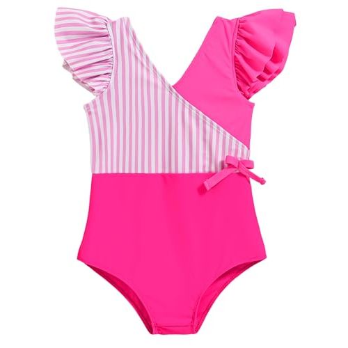 Mioglrie Toddler Baby Swimsuit Girl Bathing Suit Girl 2T 3T 4T 5T 6T Girls One Piece Swimsuits Color Block Swimwear