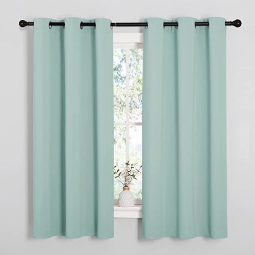 NICETOWN Aqua Blue Room Darkening Curtains for Kitchen, Window Treatment Thermal Insulated Solid Grommet Curtains/Drapes Bedroom (Set of 2, 42 inches Wide by 63 Long)