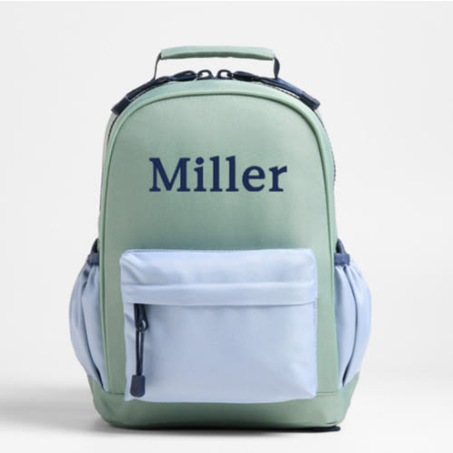 Colorblock Green and Blue Small Kids Backpack with Side Pockets