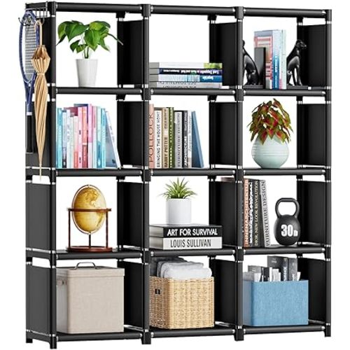 Mavivegue Book Shelf, 12 Cube Storage Organizer, DIY Bookcase, Metal Cube Bookshelf, Cubbies Closet Storage Organizer Shelves for Bedroom,Living Room,Home,Office