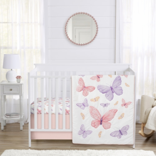 Butterfly Blush Pink and Purple Collection 3 Piece Crib Bedding