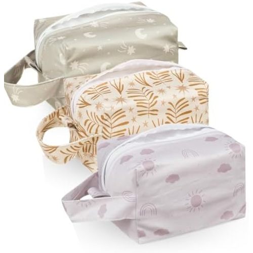 Lmbabter Wet Bag 3PCS Small Diaper Tote Pod Makeup Bag Waterproof Storage Bag for Cloth Diaper,Toiletries,Gym,Cosmetics (Style 5)