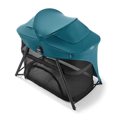 Graco Lite Traveler 4 in 1 Playard with 4 Modes, Bedside Bassinet, Toddler Playpen, Free Play and Slumber Tent Mode, Lightweight Portable Playard with Canopy and Carry Bag