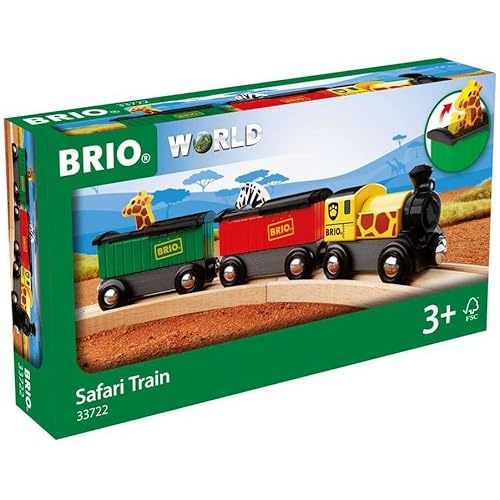 BRIO World - 33722 Safari Train | Interactive Toy Train Set for Kids Age 3 and Up | Environmentally Conscious | Engine and Animal Wagons Included
