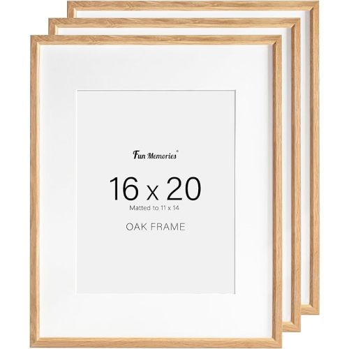 Fun Memories 16x20 Picture Frames - 16x20 Oak Wood Frames, 16"x20" Picture Frame Wood, 16x20 Wooden Picture Frames for Wall Art Photo and Prints(3 Pack, Beige) - 16x20-3P