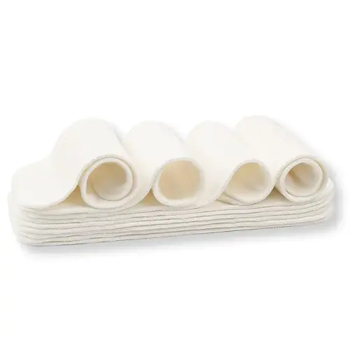 Nora's Nursery 5-Layer Cotton Inserts – 10 Pack with Snaps | Super Absorbent, Reusable & Washable Diaper Liners | Leak-Proof Cloth Diaper Inserts for Overnight Comfort and Protection
