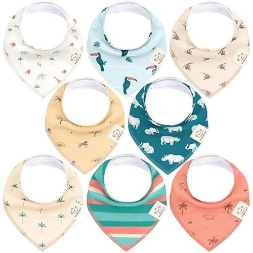 KeaBabies 8-Pack Organic Baby Bandana Drool Bibs for Boys Girls - Soft Cotton Drooling & Teething Bibs for Infants, Toddlers,Super Absorbent Cotton Bandana Bibs for Baby Boy & Girl,Unisex(Wildscape)