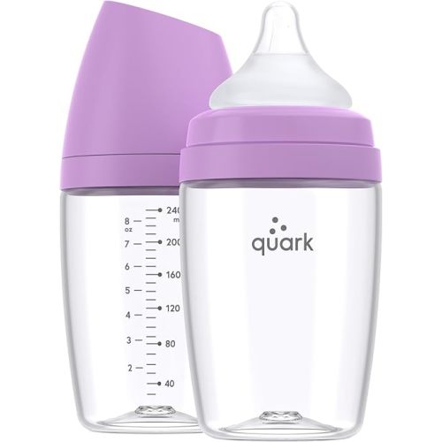 BuubiBottle Max Slow Flow Bottle for Newborn Babies by Quark - with Anti-Colic RealFeel Nipple to Simulate Breastfeeding - BPA-Free, PVC-Free, Toxin-Free - 8 Oz Bottle with Lid, 2 Pack - Purple