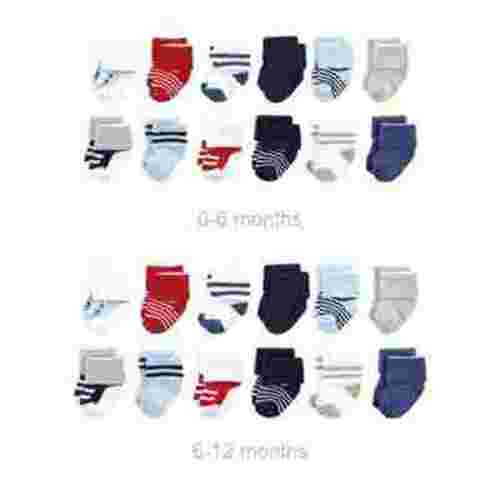 Luvable Friends Infant Boy Grow with Me Cotton Terry Socks, Red Navy Sneakers, 0-6 and 6-12 Months