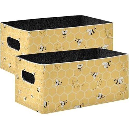 Kcldeci Bees on The Honey Honeycombs Organizing Bins and Baskets, Sturdy Foldable Storage for Shelves, Closet, Nursery, Toy