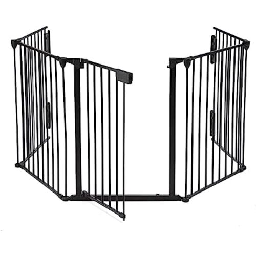 AUXSOUL 118" Wide Baby Gate Metal Safety Playpen - Fireplace Fence for Toddler/Pet/Dog, Fits 72"- 118" Wide, 5-Panel (30" H, Black)