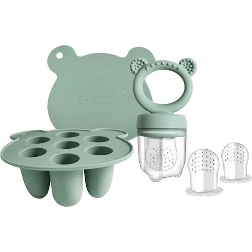 Silicone Baby Food Freezer Tray with Teething Popsicle Molds - Baby Fruit Feeder and Breastmilk Teether Combo