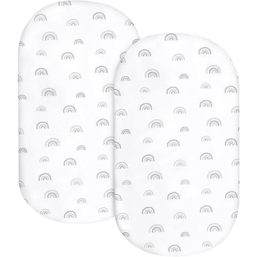 Bassinet Sheet Set 2 Pack Fitted Universal Microfiber Soft Cradle Sheets for Hourglass Rectangle and Oval Bassinet Mattress, Rainbow Bassinet Sheets for Girls and Boys