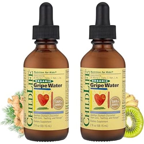 CHILDLIFE ESSENTIALS Organic Gripe Water for Babies - Gripe Water Newborn, Gas Drops for Newborns, Baby Drops for Gas & Colic Relief, Infant Gas Relief with Ginger, Fennel, Dill - 2 Fl Oz (Pack of 2)