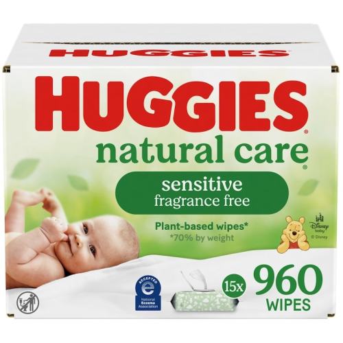 Natural Care Sensitive Baby Wipes, Unscented, 15 Flip-Top Packs (960 Wipes Total)