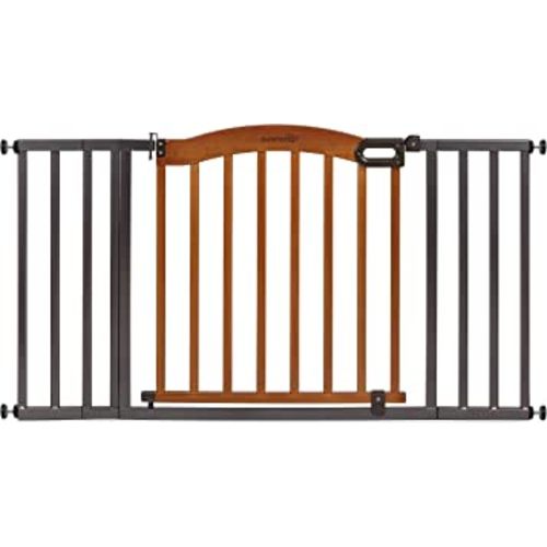 Summer Infant Anywhere Decorative Walk-Thru Pet and Baby Gate, 28” - 42.5” Wide, 30" Tall, Pressure Mounted, Insall In-between Rooms and Doorways, Walnut Wood with Metal Charcoal Accents