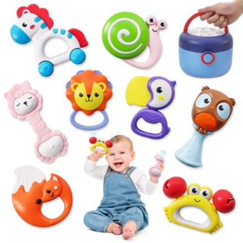 BIU BLASTER Baby Rattles Toys Set 0-12 Month Sensory Baby Toy Silicone Teether Toys Newborn Infant Play Gift Toddlers