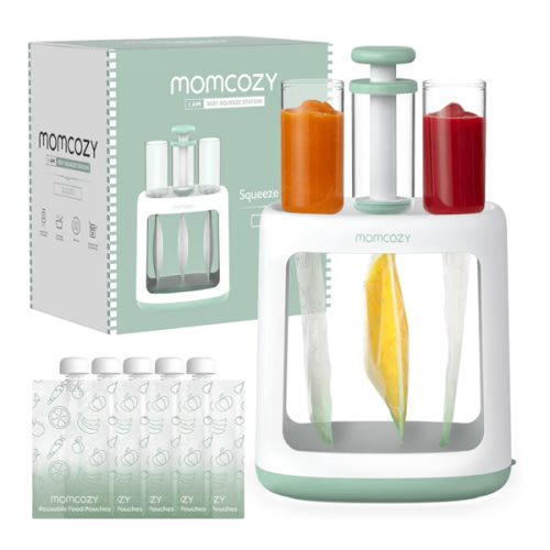 Momcozy Squeeze Station,Baby Food Maker&Pouch Filler for Homemade Baby Puree, BPA-Free, Dishwasher Safe, with Reusable Baby Food Pouches for Babies & Toddlers