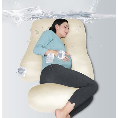 MOON PARK Pregnancy Pillows for Sleeping - U Shaped Full Body Maternity Pillow with Removable Cover - Support for Back, Legs, Belly, HIPS - 57 Inch - Ivory - Cooling Cover