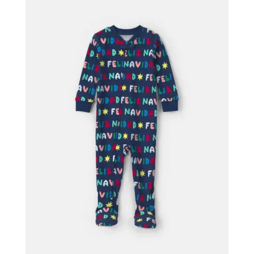 12m Baby 1-Piece 'Feliz Navidad' Christmas 100% Cotton Snug Fit Footed Pajama - Navy Blue | Carter's