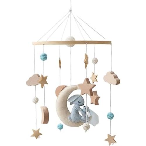 Moon Rab-Bit Crib, Sleeping Bunny Crib Mobile, Cribs Nursery Mobile, 45x23cm, Rotatable and Soothing Motion, Lightweight Design, Ideal for Nursery, Playpen, Baby Shower