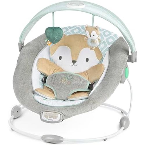 Ingenuity InLighten Baby Bouncer Seat with Light Up-Toy Bar and Bunny Tummy Time Pillow Mat - Kitt, Newborn and up