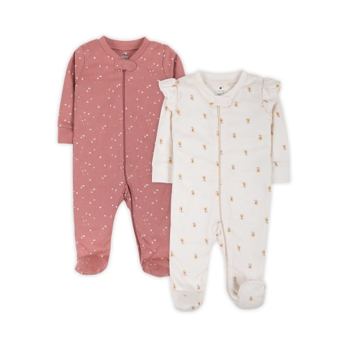 Little Star Organic Baby Girl 2Pk Long Sleeve Sleep N Play, Size Newborn-9M