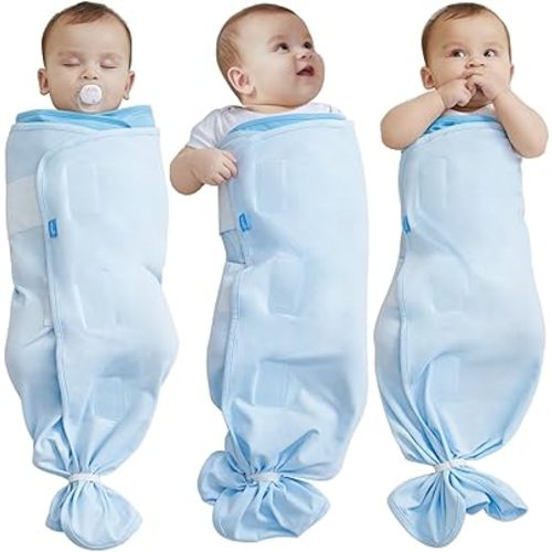 GROWNSY Baby Swaddle Sack, 0-6 Months Newborn Swaddle Blanket Wrap with Small Wing, Transitional Swaddle Baby Sleep Sack, 100% Cotton, Helps to Reduce Startle Reflex, Blue, 1 Pack